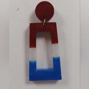 CLEARANCE  Red, white and blue resin stud and rectangle earrings